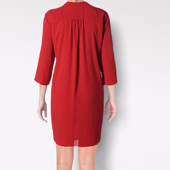 Karen Kane Womens Dress Small S Tomato Red Lined 3/4 Sleeve V-Neck - Picture 2 of 13